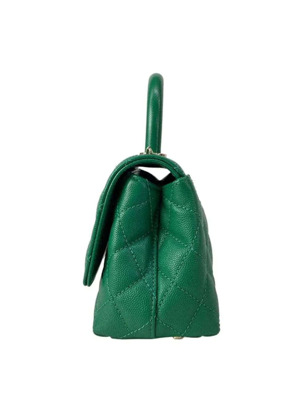 Chanel Handbag Top Handle Mini Flap Bag Coco XXS Quilted Green Silver